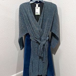 H & M Iridescent Blue Slinky Wrap look Belted Dress